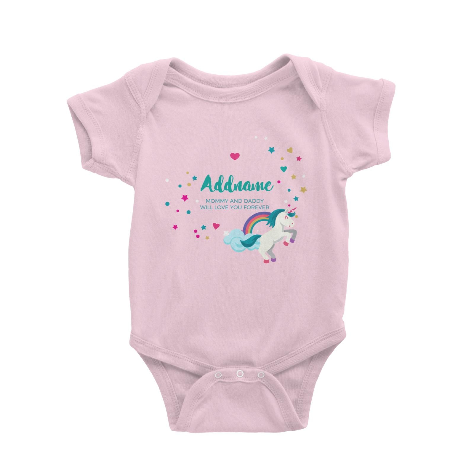 Blue Unicorn with Colourful Love and Start Elements Personalizable with Name and Text Baby Romper