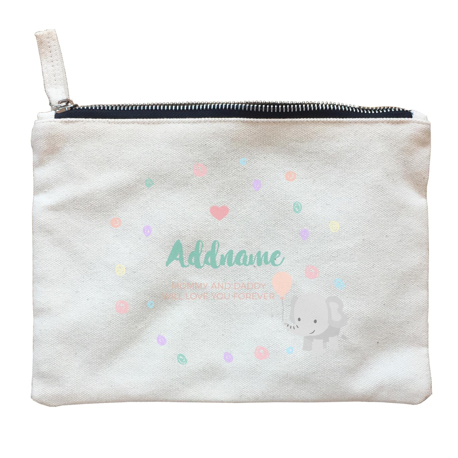 Cute Elephant with Balloon and Colourful Doodles Personalizable with Name and Text Zipper Pouch