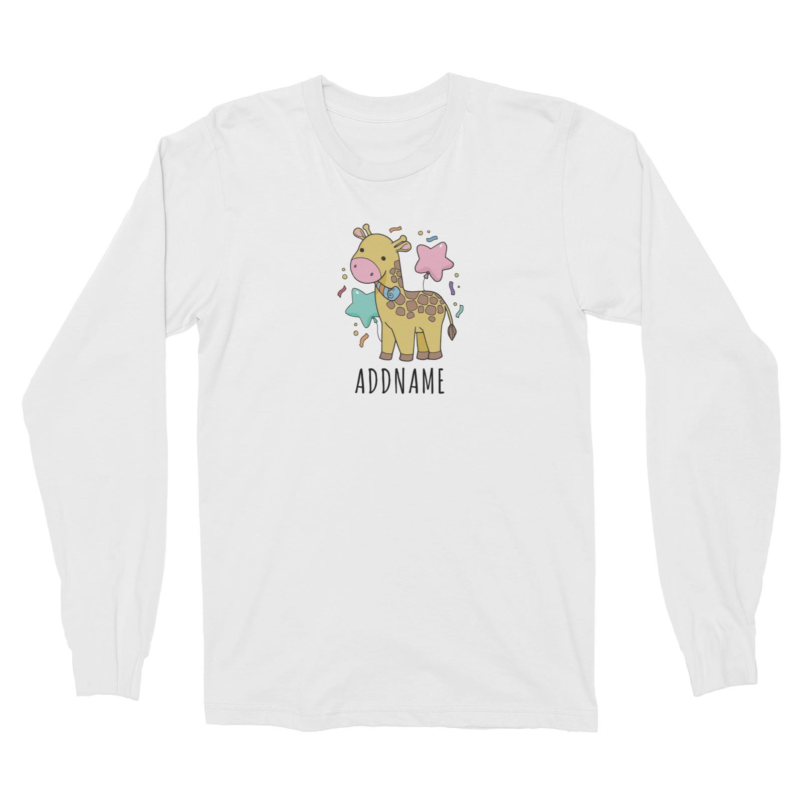 Birthday Sketch Animals Giraffe with Party Horn Addname Long Sleeve Unisex T-Shirt