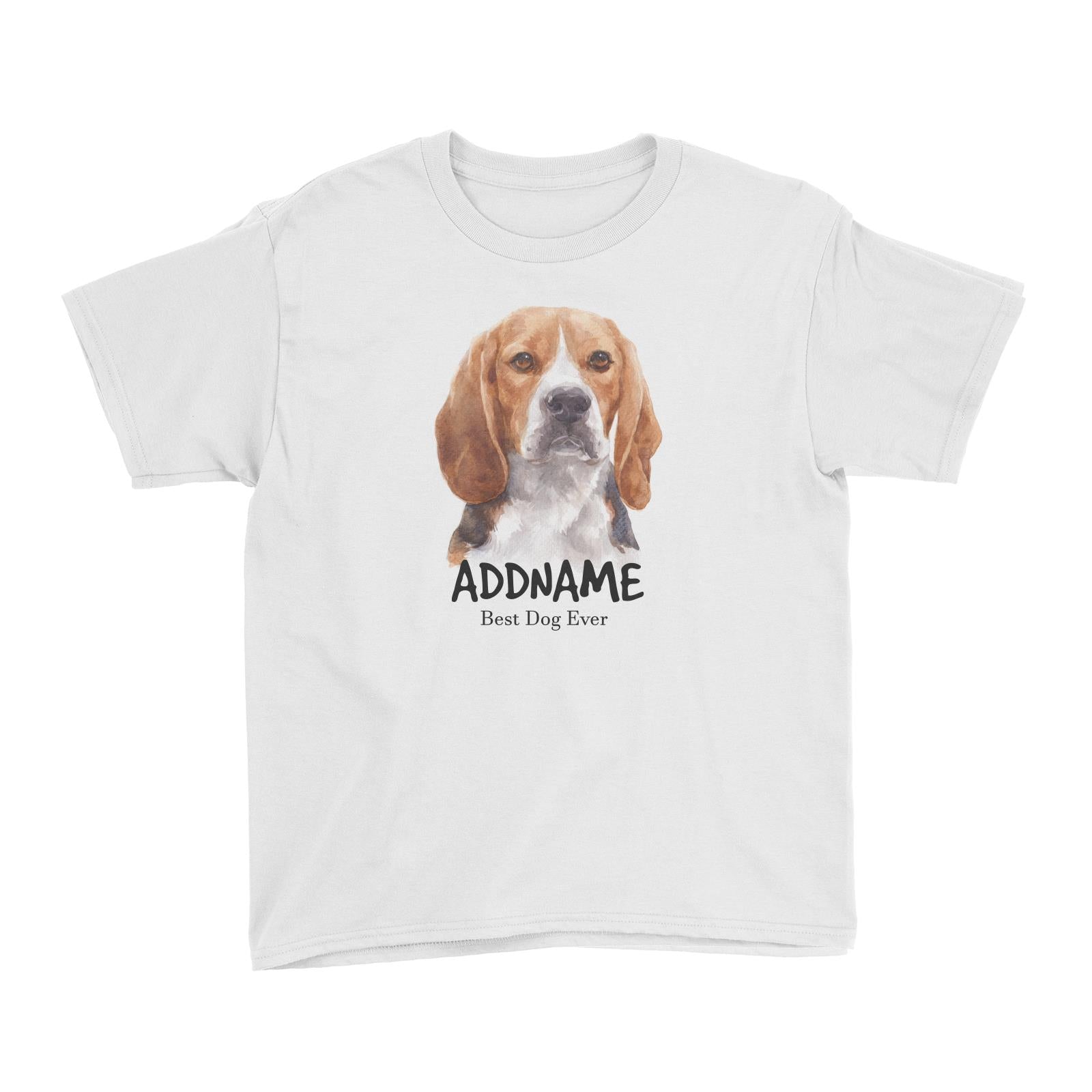 Watercolor Dog Beagle Frown Best Dog Ever Addname Kid's T-Shirt
