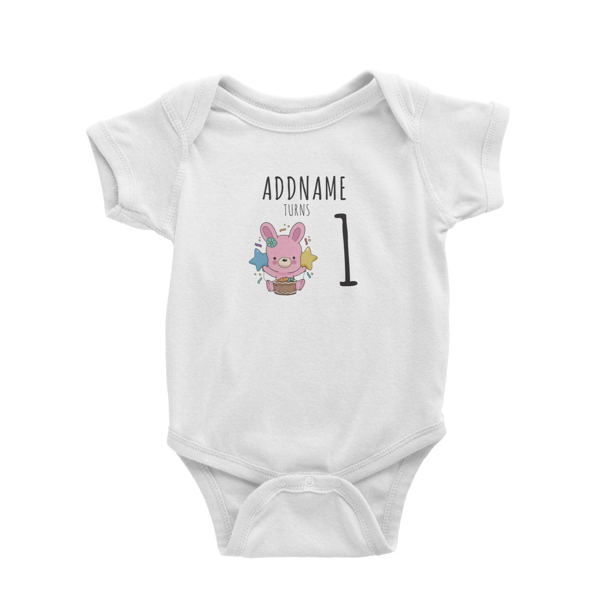 Birthday Sketch Animals Rabbit With Carrot Cake Addname Turns 1 Baby Romper
