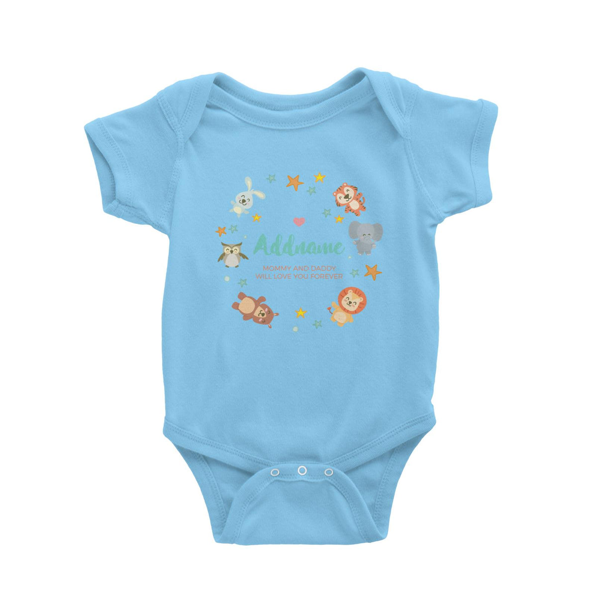 Cute Safari Animals with Stars Element Personalizable with Name and Text Baby Romper