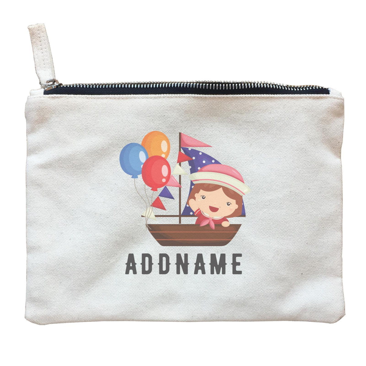 Birthday Sailor Girl In Ship With Balloon Addname Zipper Pouch