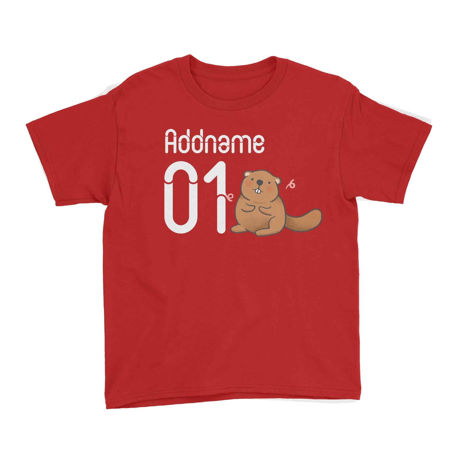 Name and Number Cute Hand Drawn Style Beaver Kid's T-Shirt