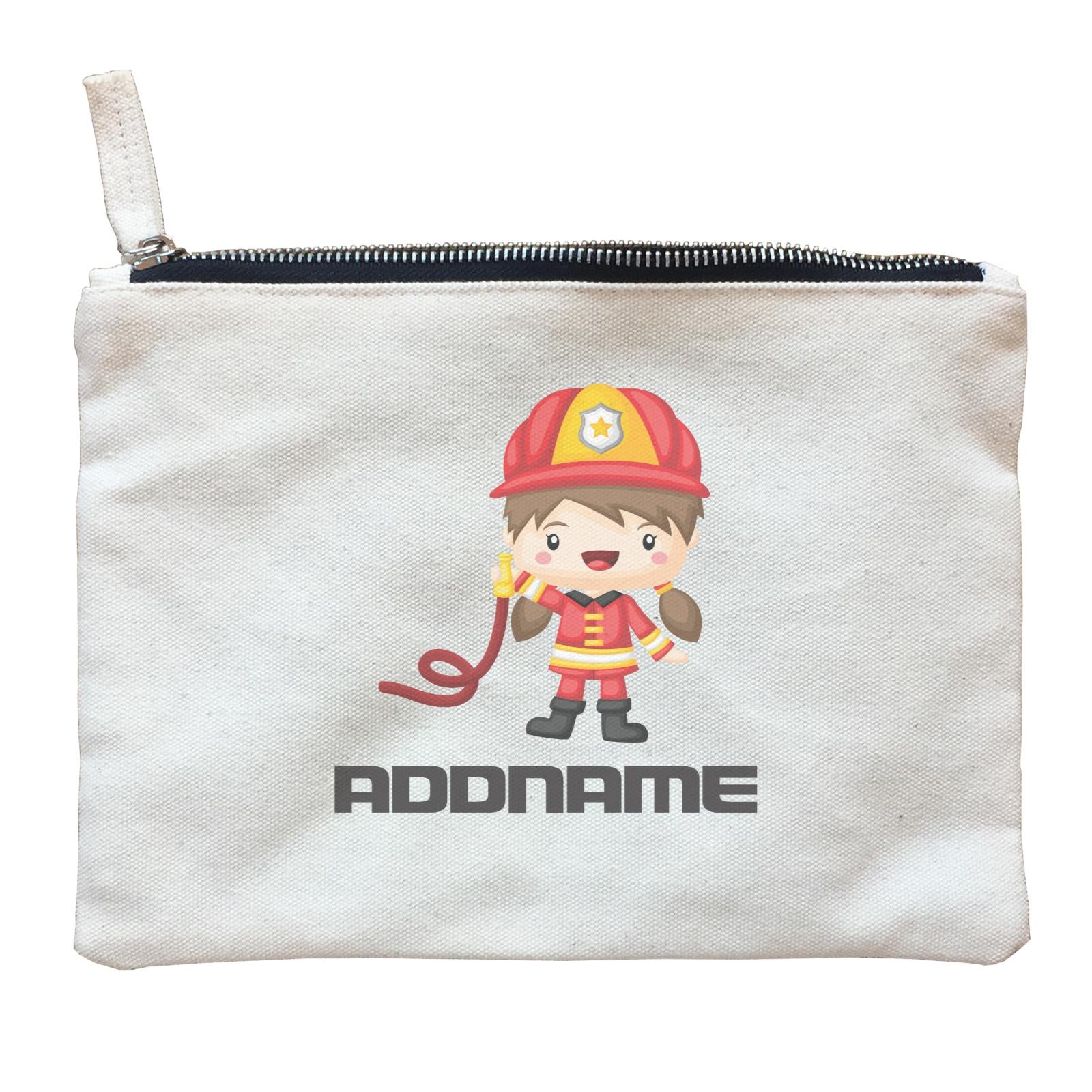 Birthday Firefighter Girl Holding Water Hose Addname Zipper Pouch