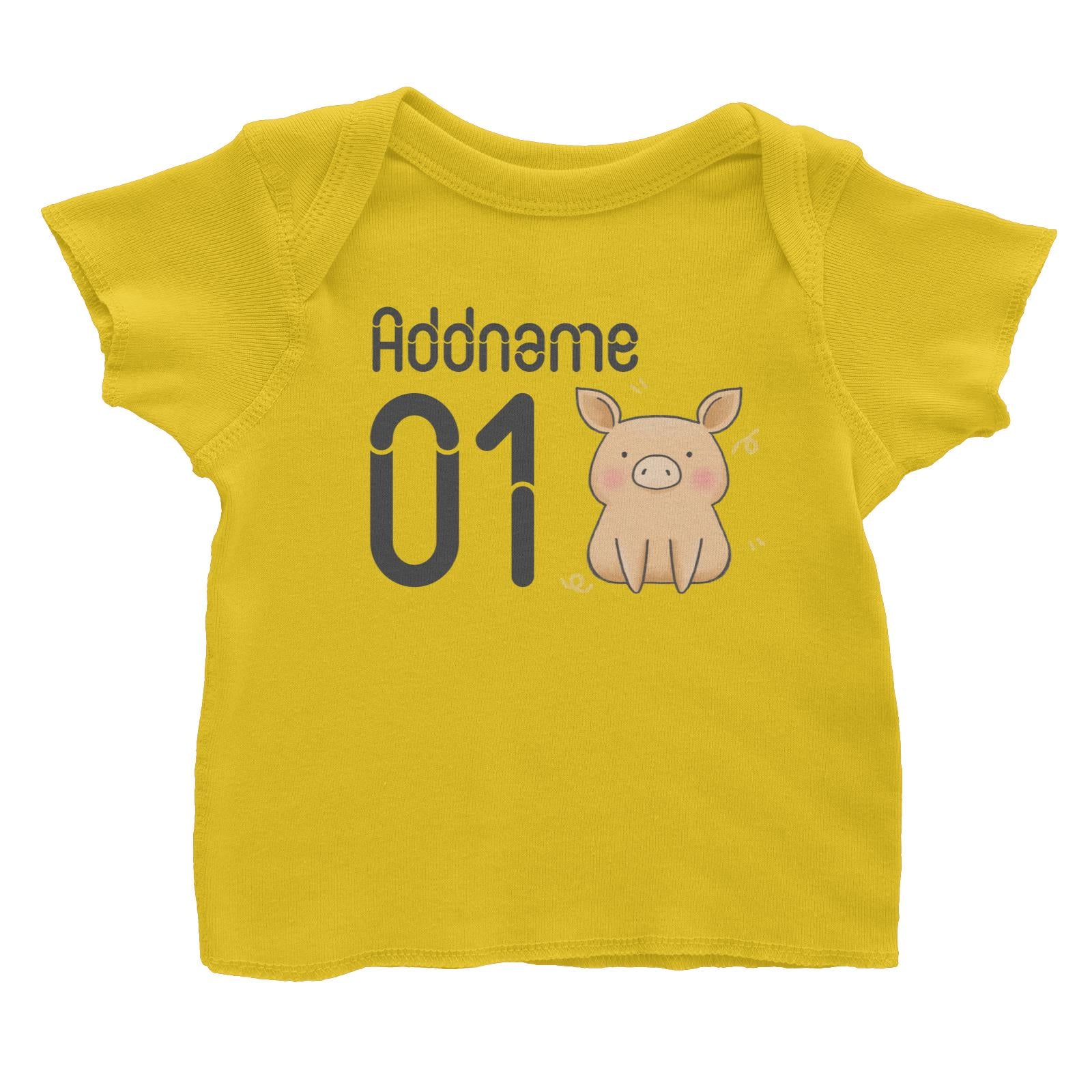 Name and Number Cute Hand Drawn Style Pig Baby T-Shirt