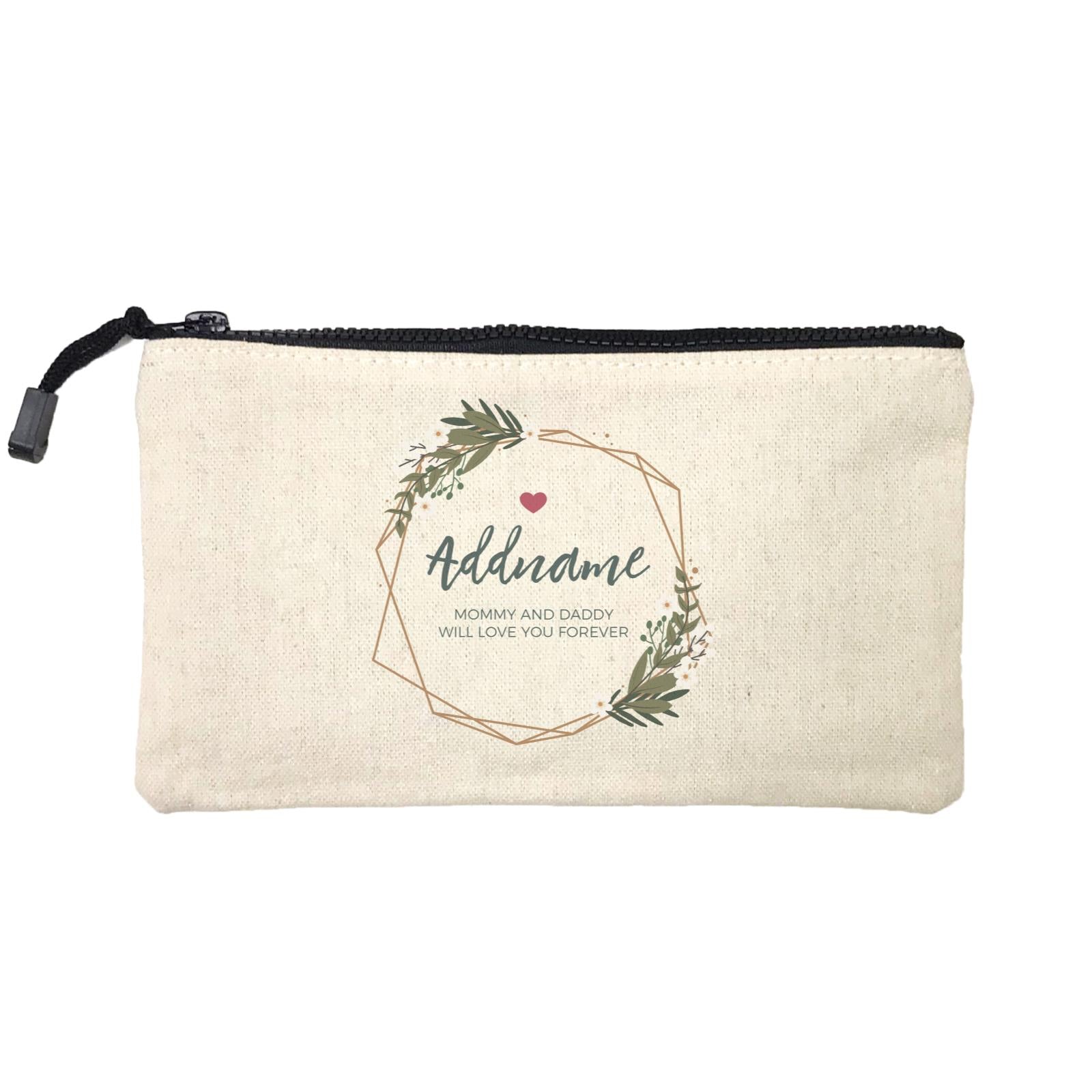 White Flowers and Geometric Frame Wreath Personalizable with Name and Text Stationery Pouch