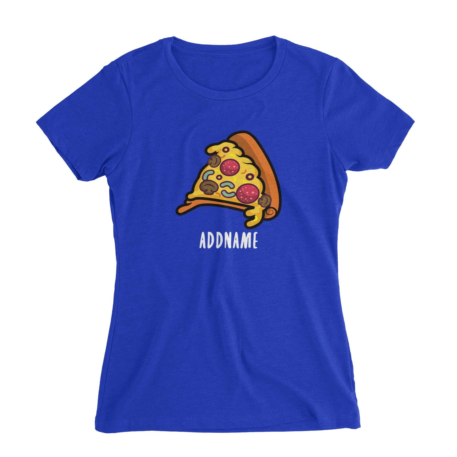 Fast Food Pizza Slice Addname Women's Slim Fit T-Shirt  Matching Family Comic Cartoon Personalizable Designs