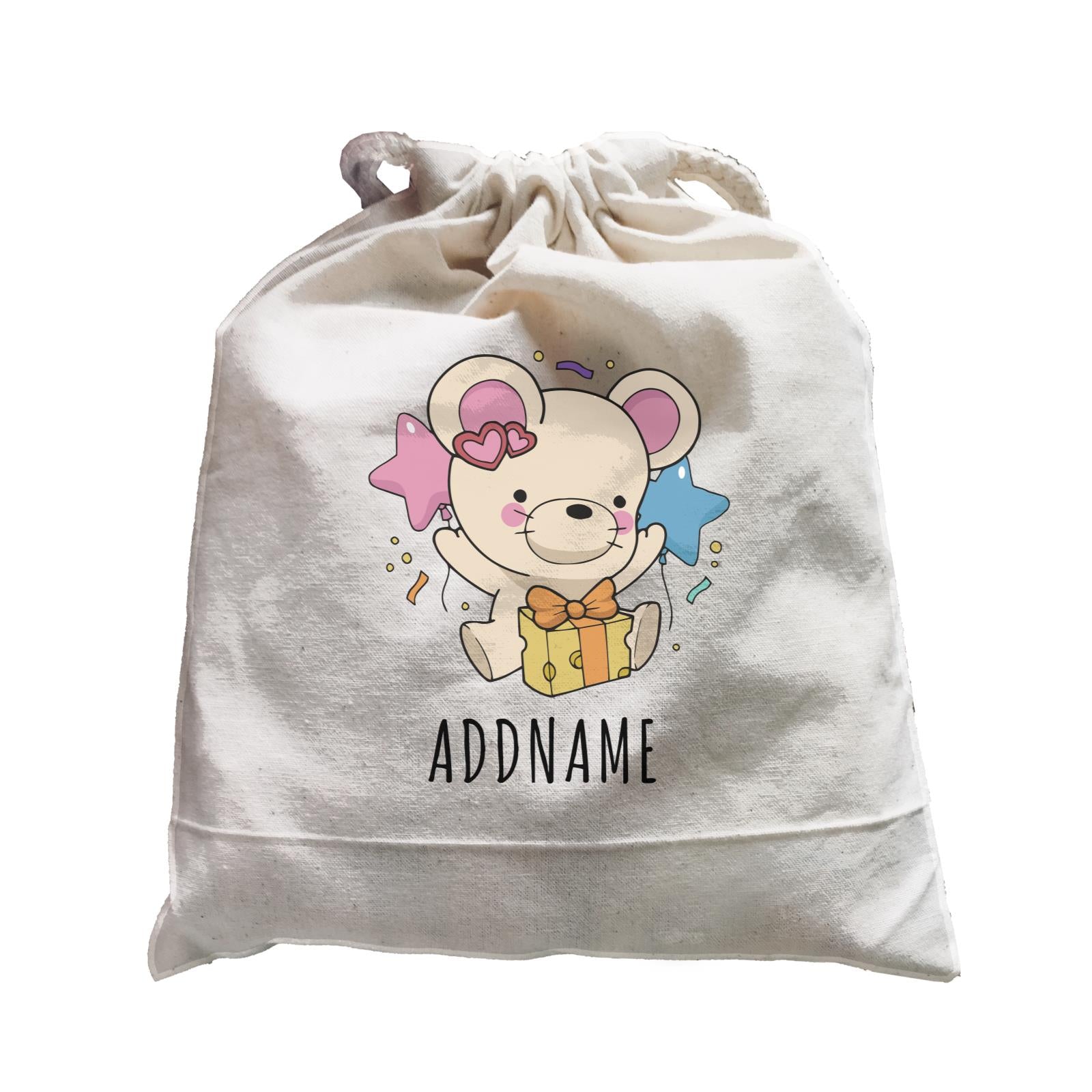 Birthday Sketch Animals Mouse with Cheese Present Addname Satchel