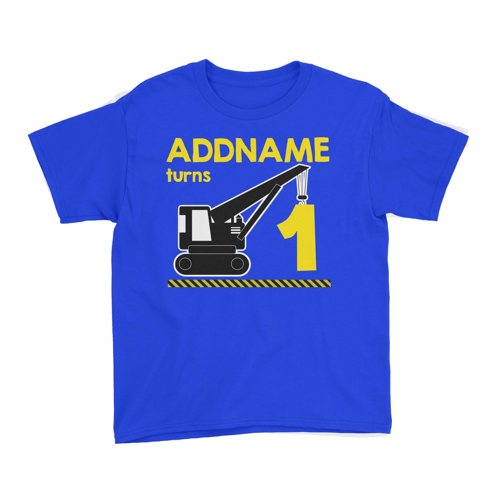 Construction Birthday Theme Crane Personalizable with Name and Number Kid's T-Shirt