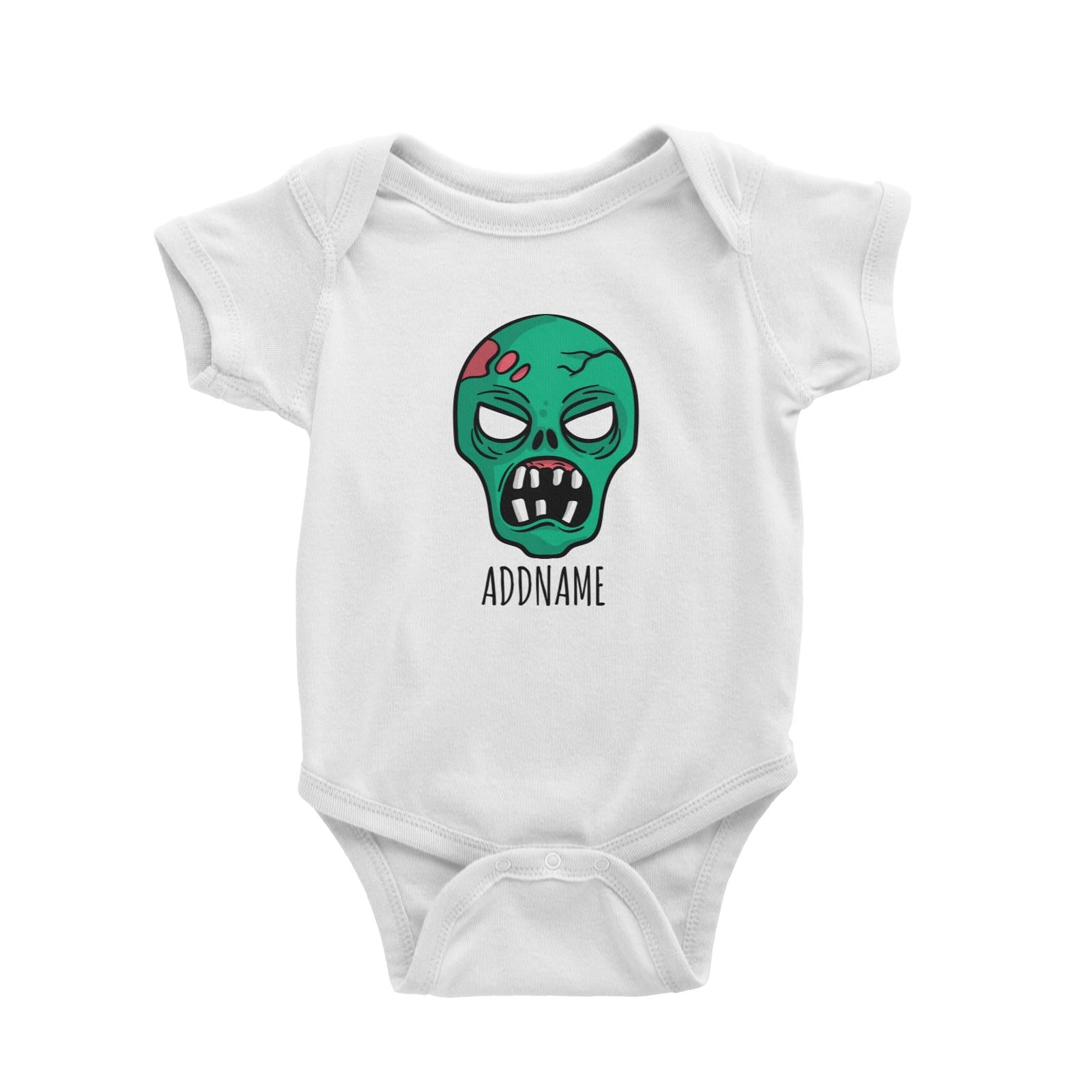 Monster Scary Green Skeleton Halloween White White Baby Romper