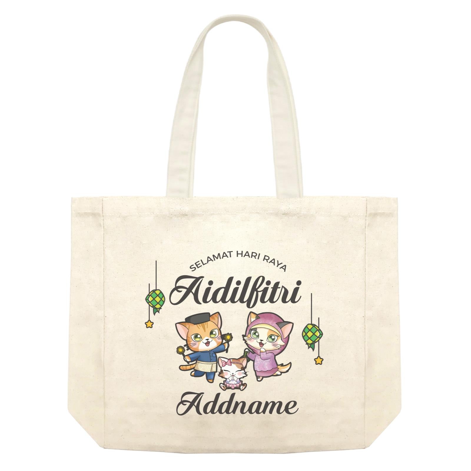 Raya Cute Animals Cat Family With Baby Girl Wishes Selamat Hari Raya Aidilfitri Shopping Bag