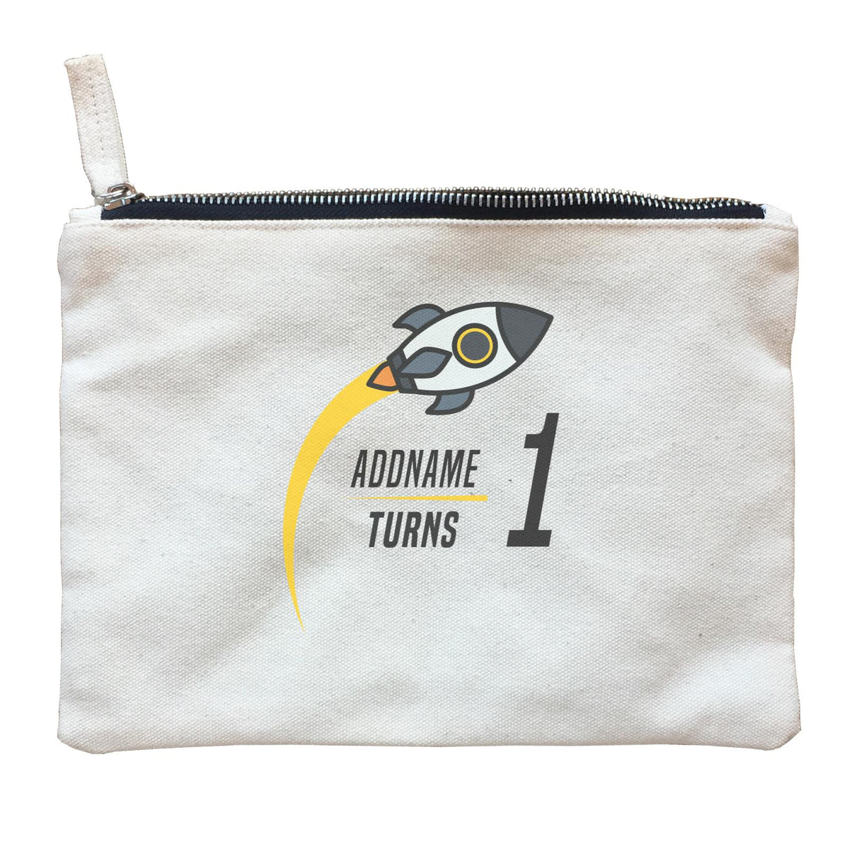 Birthday Flying Rocket To Galaxy Addname Turn 1 Zipper Pouch