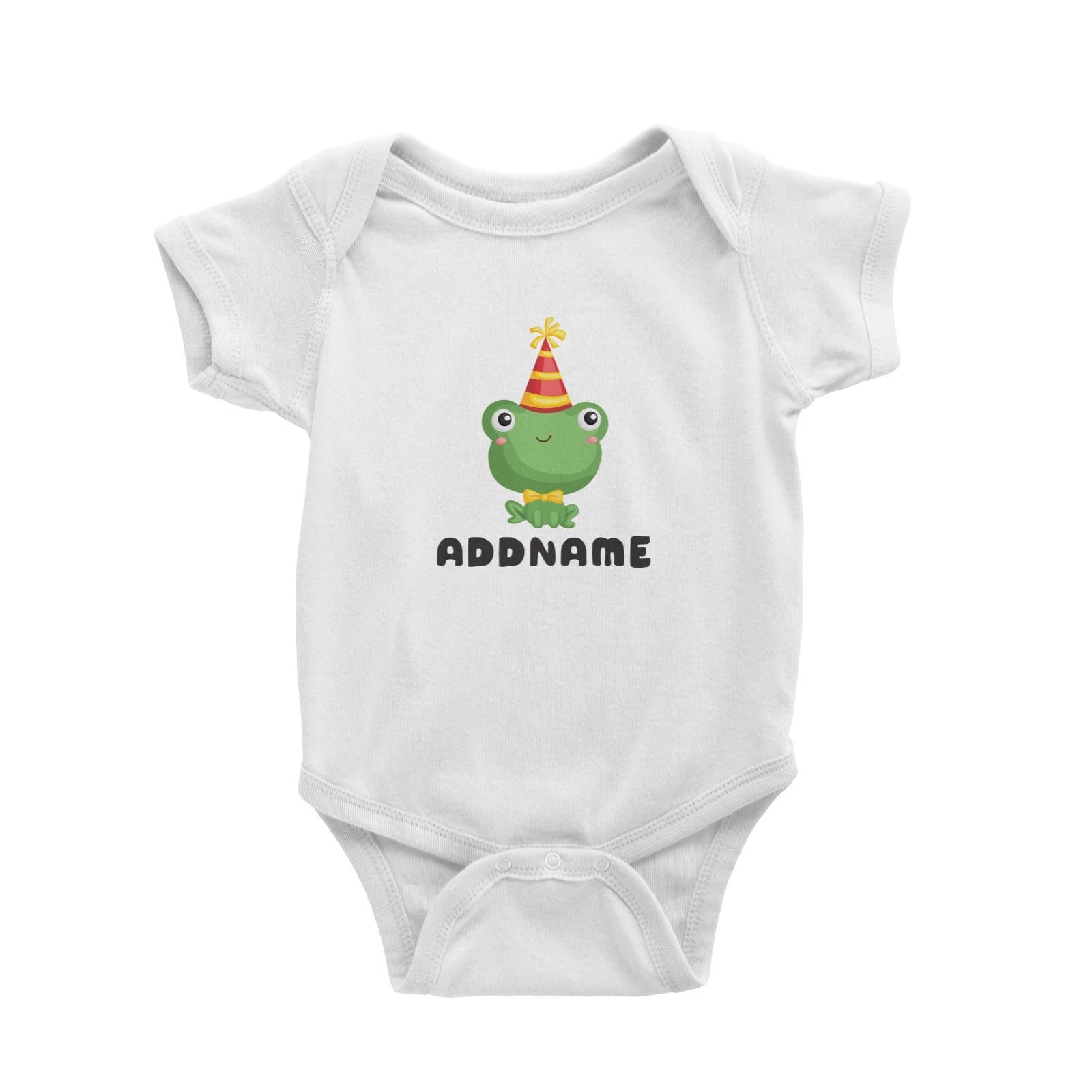 Birthday Frog Frog Wearing Party Hat Addname Baby Romper