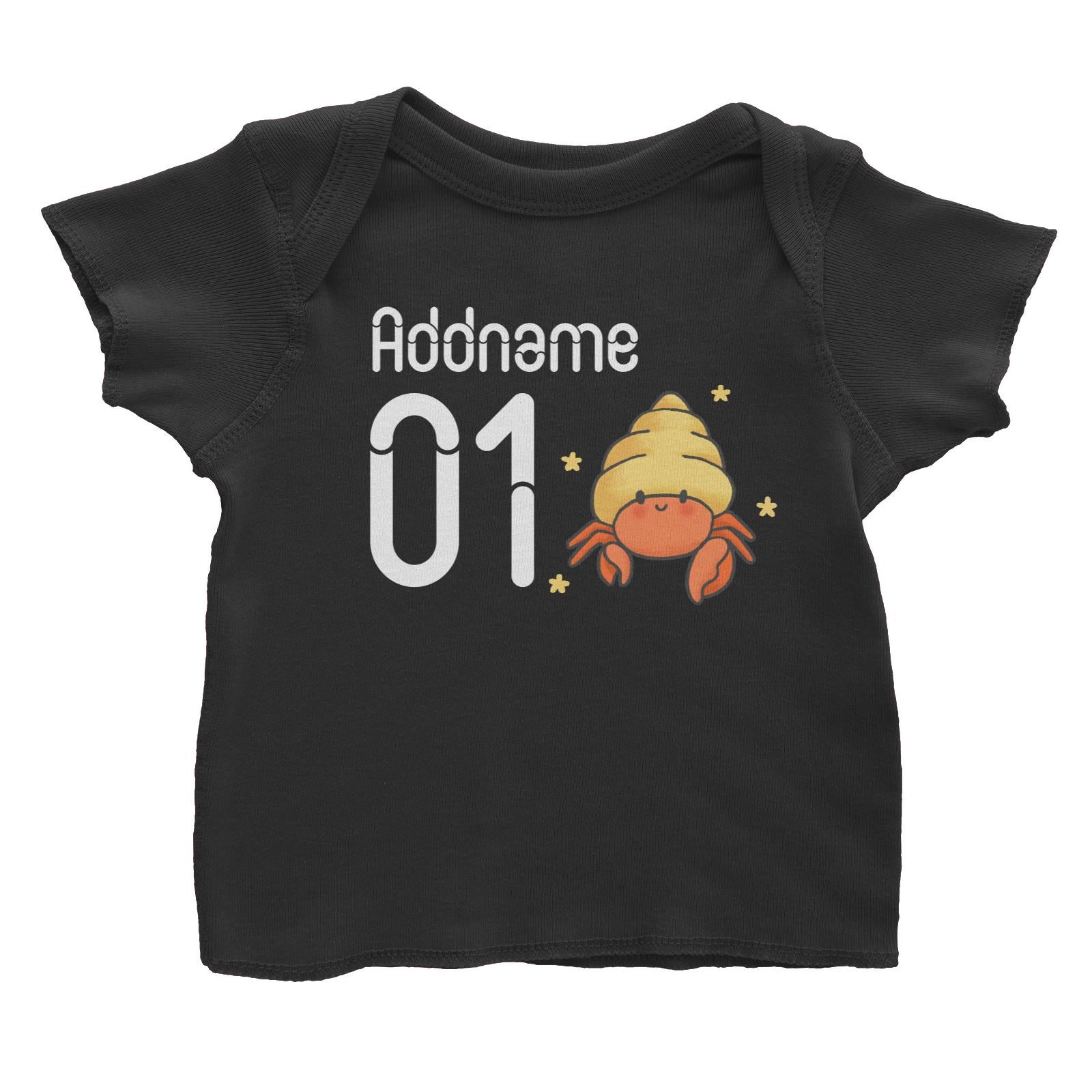 Name and Number Cute Hand Drawn Style Hermit Crab Baby T-Shirt