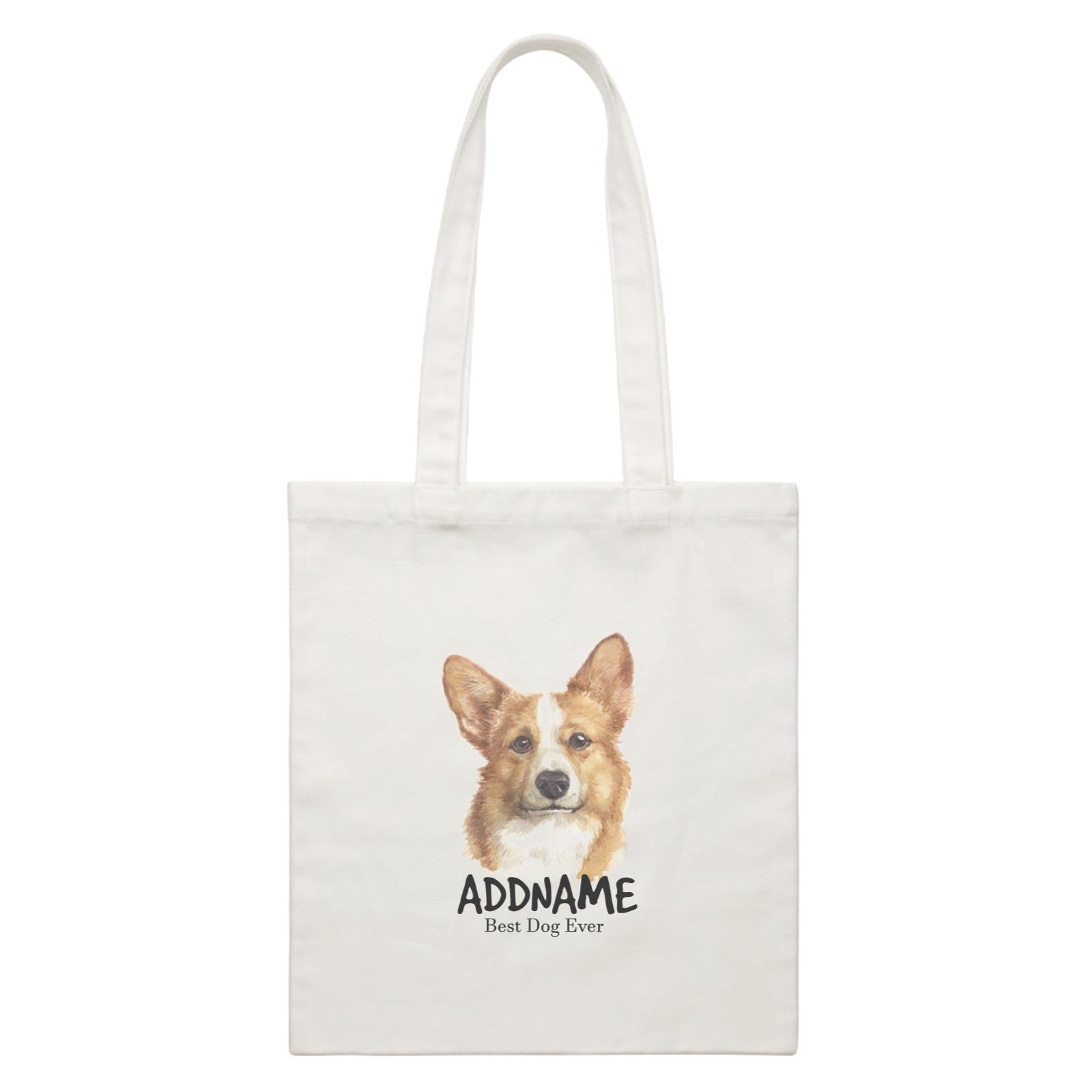 Watercolor Dog Welsh Corgi Smile Best Dog Ever Addname White Canvas Bag