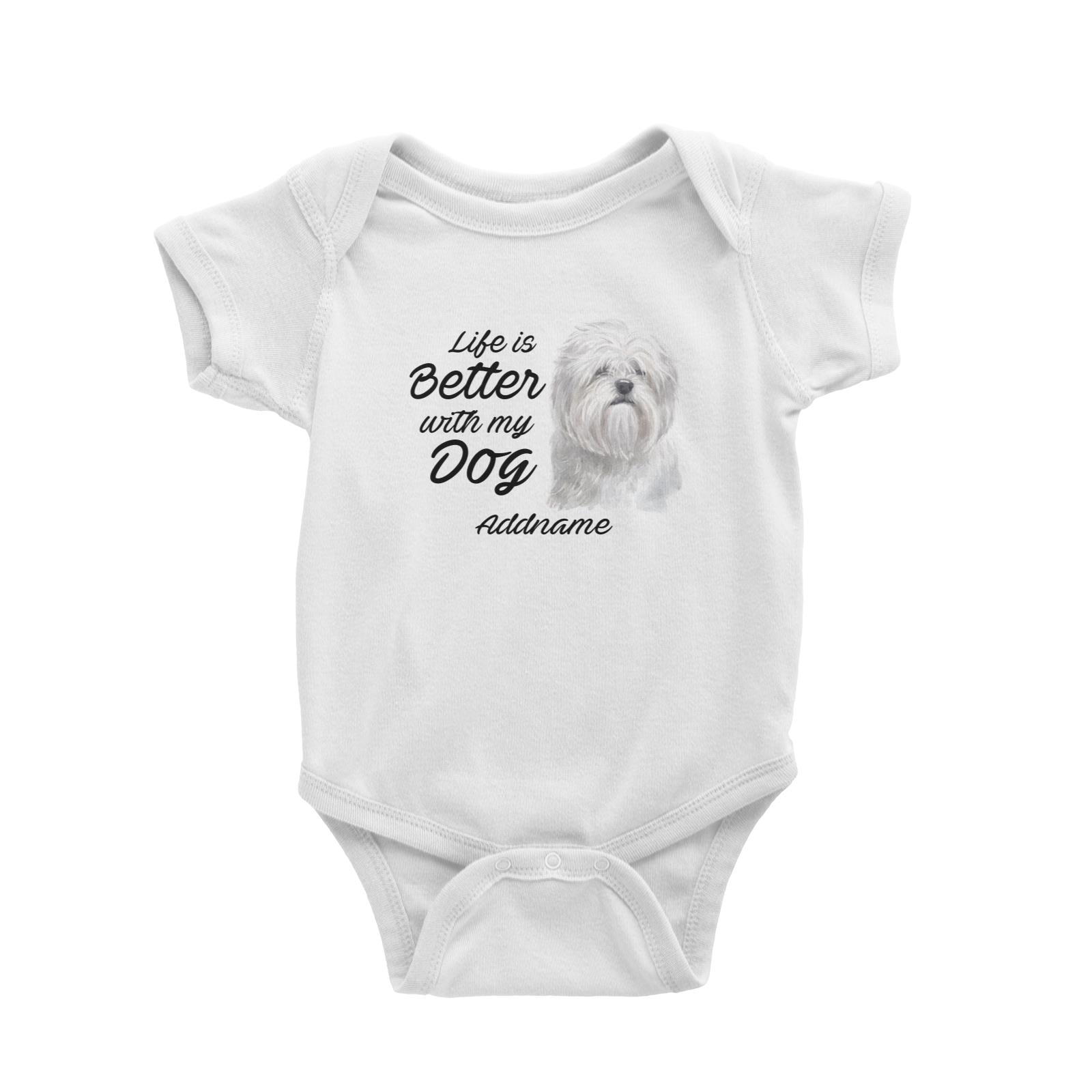 Watercolor Life is Better With My Dog Lhasa Apso Addname Baby Romper