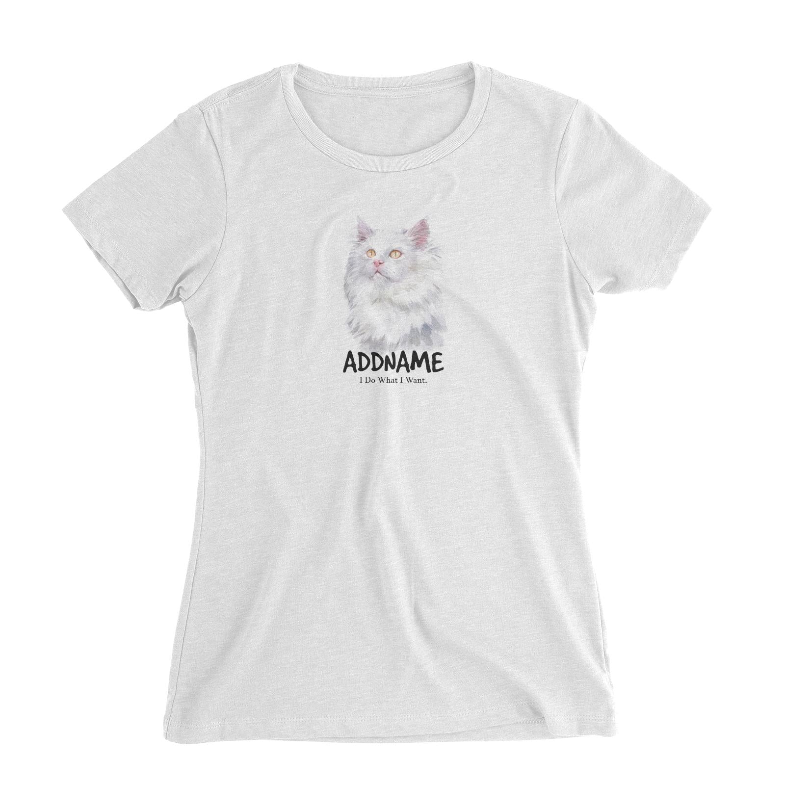 Watercolor Cat Deutsch Langhaar Katzen I Do What I Want Addname Women's Slim Fit T-Shirt