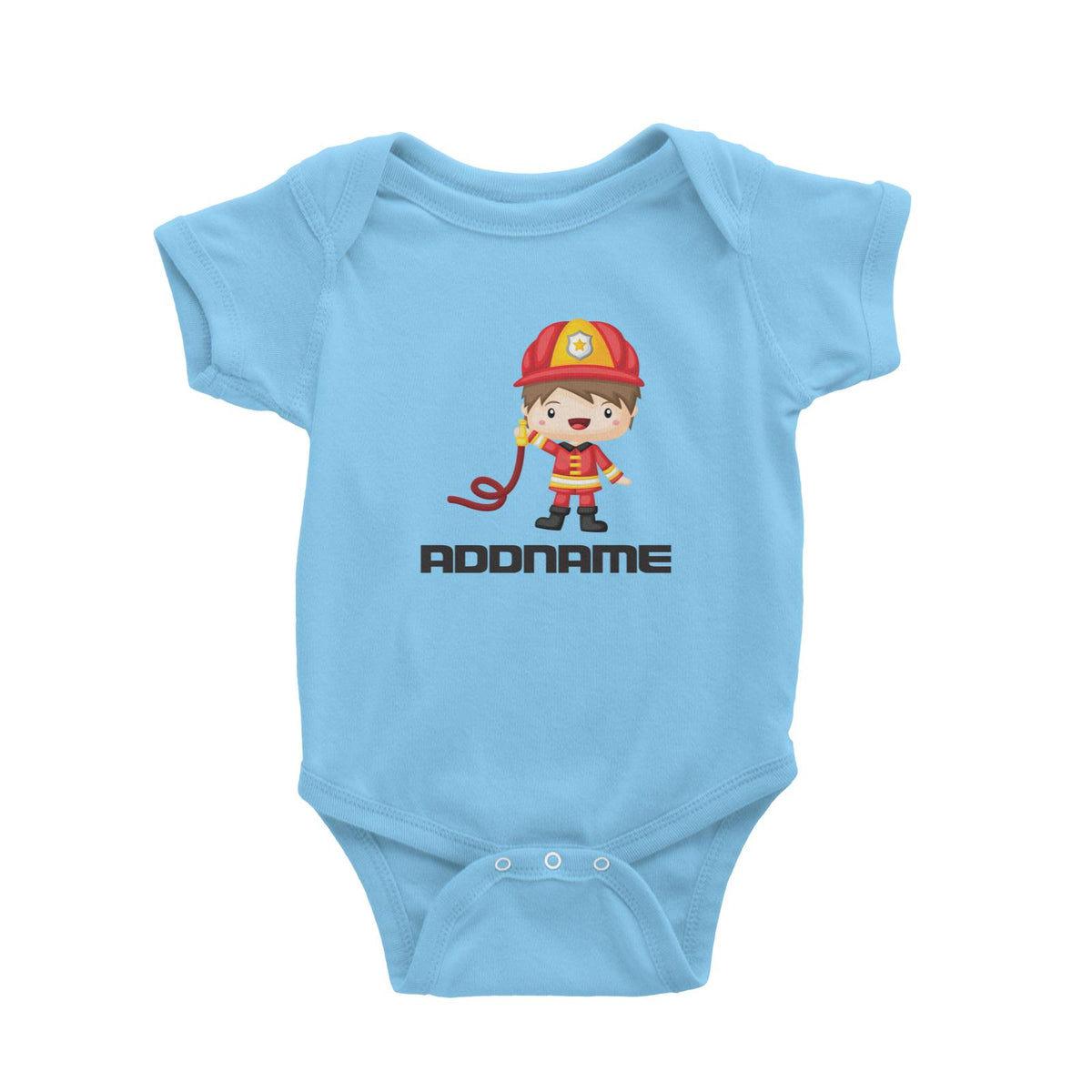 Birthday Firefighter Boy Holding Water Hose Addname Baby Romper