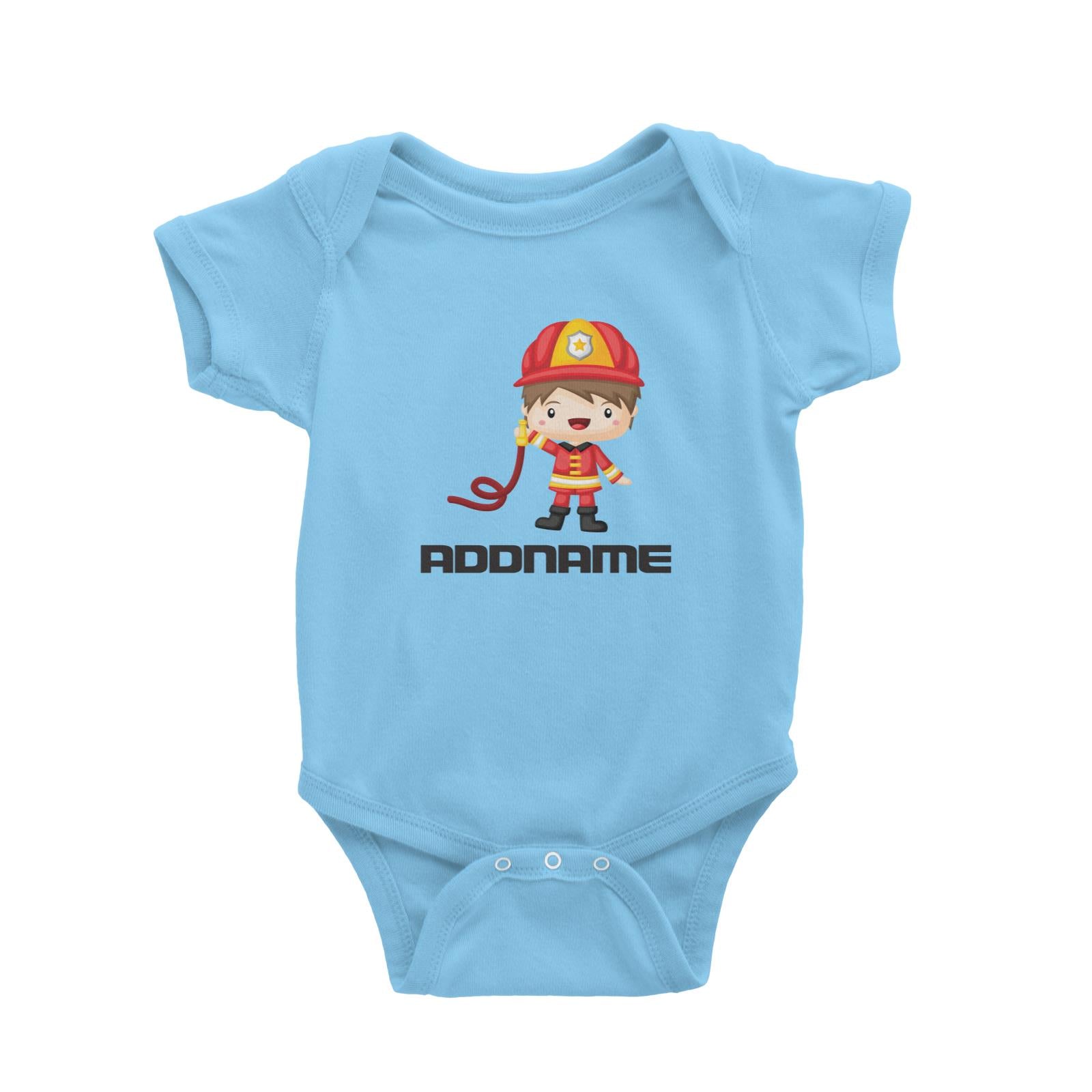 Birthday Firefighter Boy Holding Water Hose Addname Baby Romper