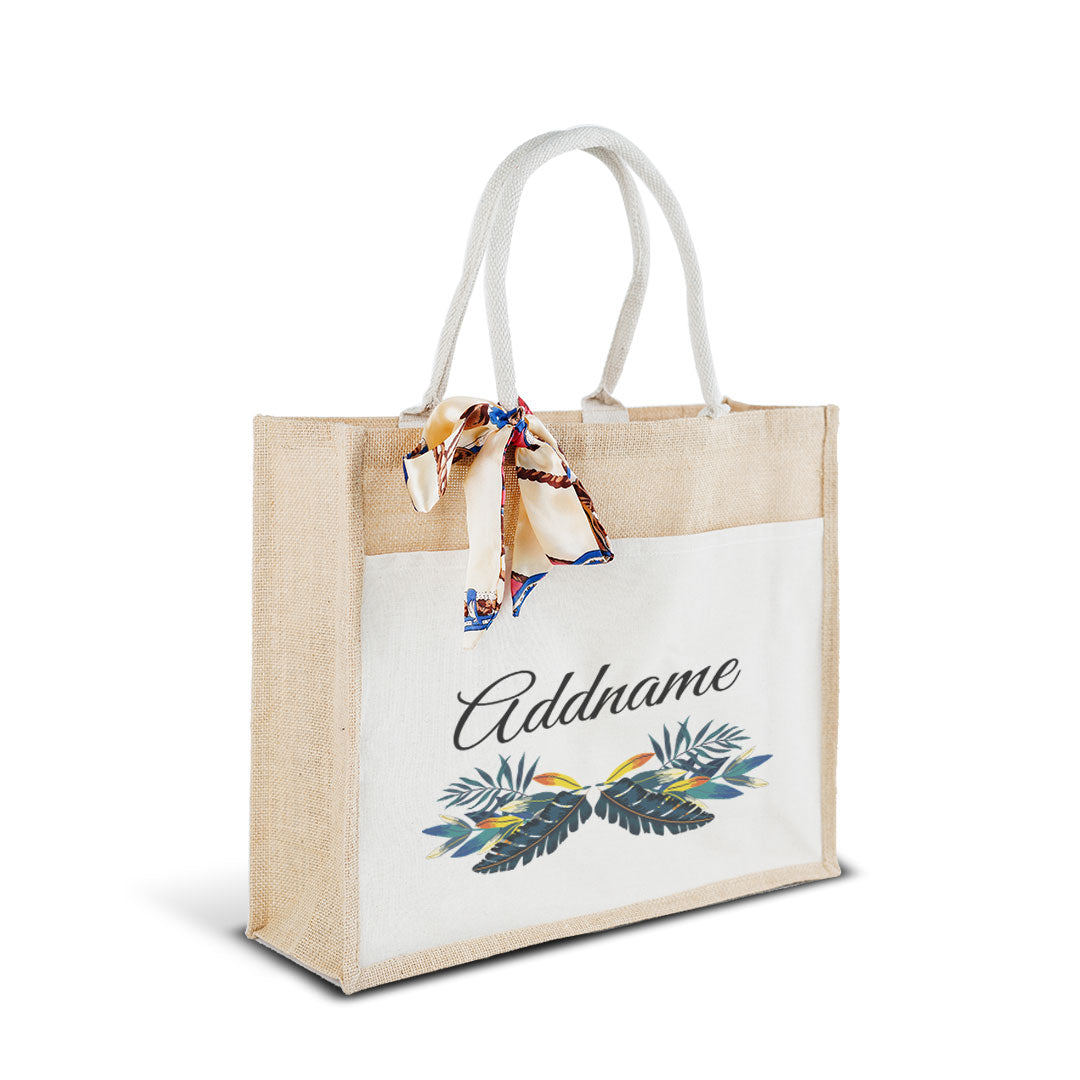 Colorful Leaves Jute Bag with Front Pocket