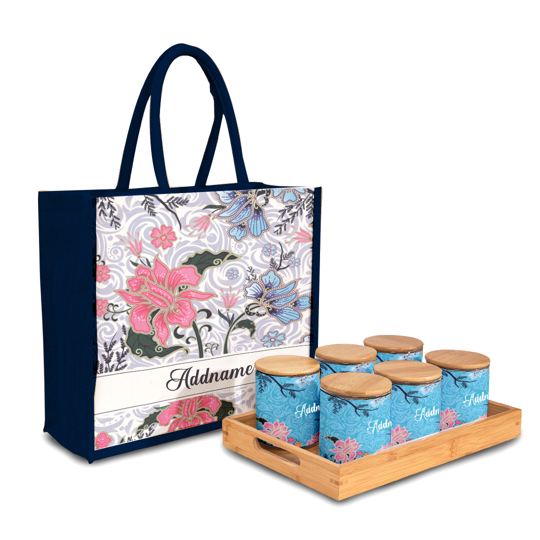 Modern Mahsuri  Series - Legend Blue Balang Raya Set (6 in 1) With Half Lining Jute Bag