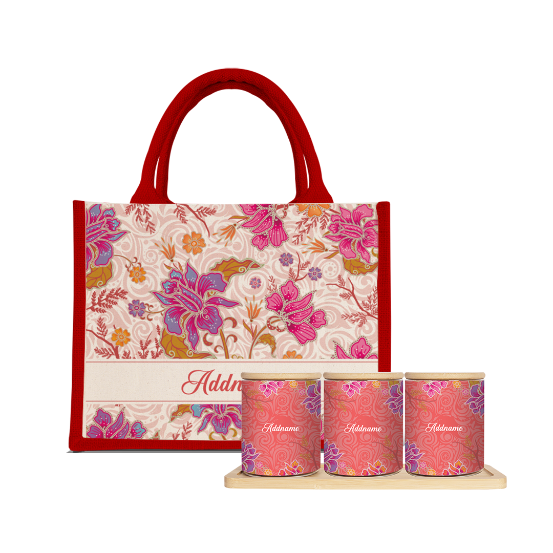 Modern Mahsuri  Series - Legend Red Balang Raya Set (3 in 1) With Half Lining Small Jute Bag