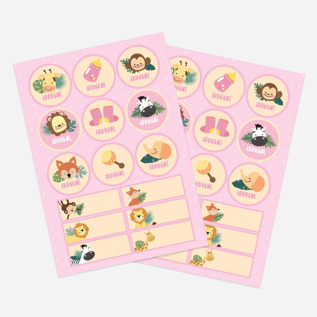 Safari Animal Girl Name Label Stickers