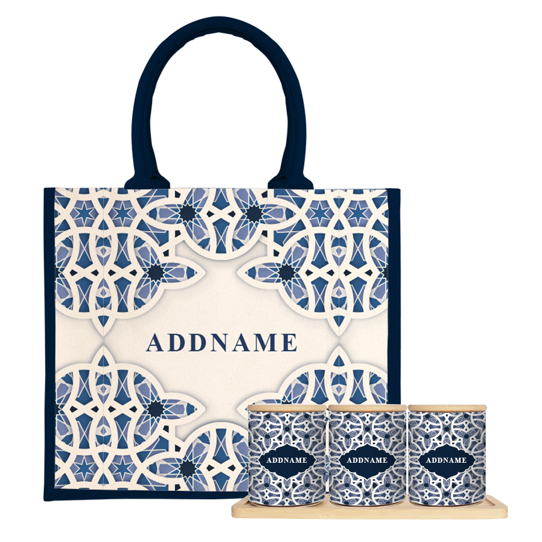 Ratu Series - Blue Balang Raya Set (3 in 1) with Half Lining Jute Bag