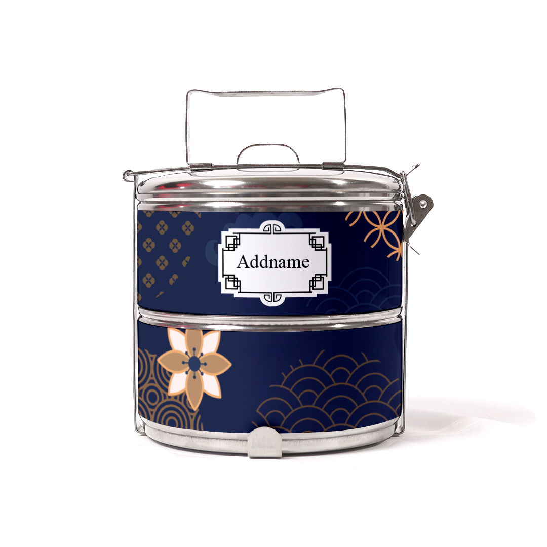 Japanese Golden Navy Two-Tier Tiffin Carrier