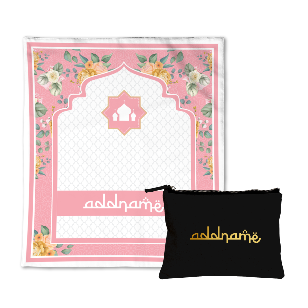 Laura Honey  Sejadah Prayer Mat with Zipper Pouch with Gold Personalization Bundle