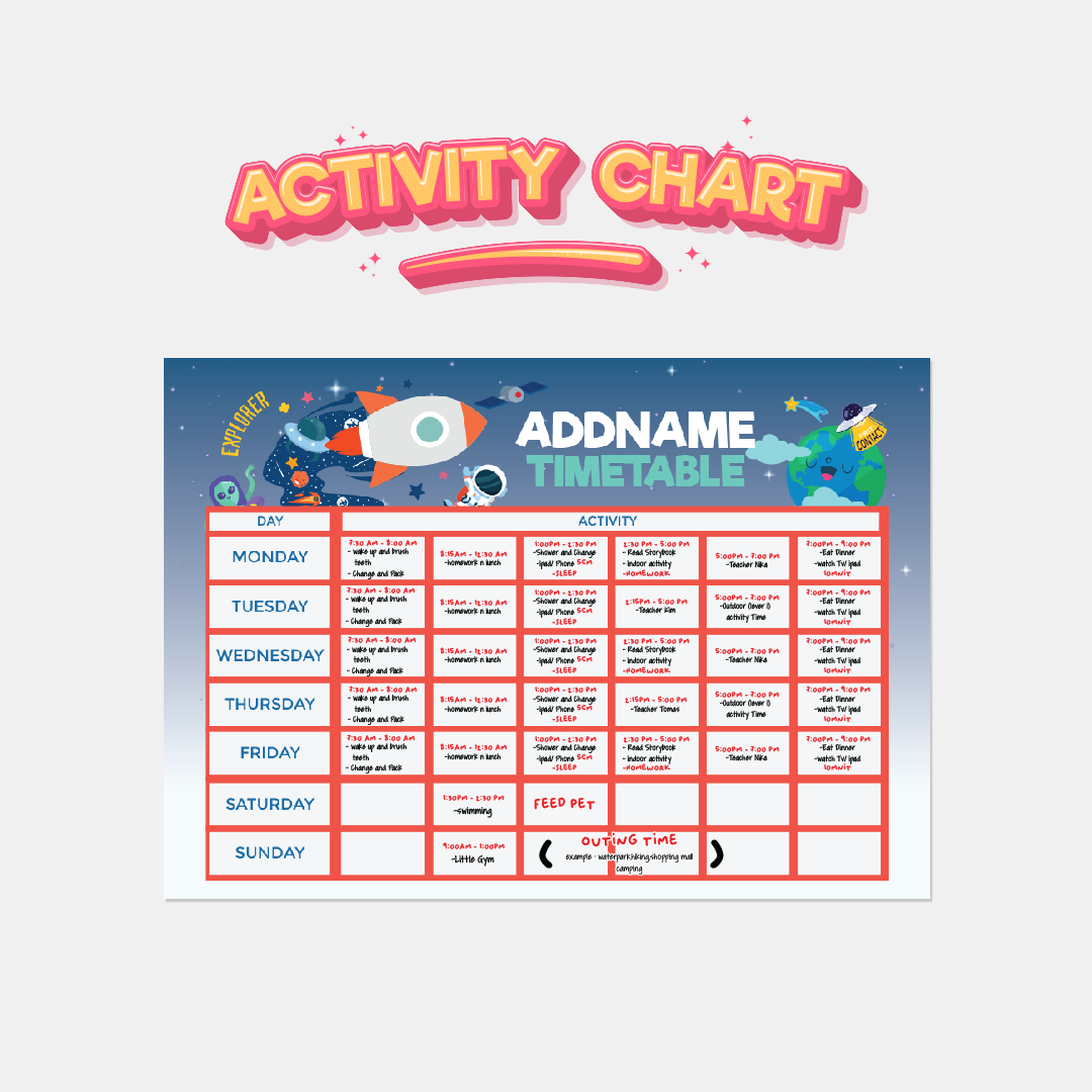 Kiddies Essentials - Kids Time Table Dark Blue Spaceship