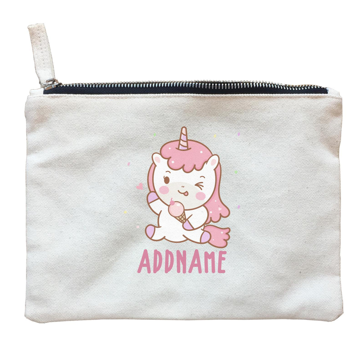 Unicorn And Princess Series Unicorn Happy Eating Ice Cream Addname Zipper Pouch
