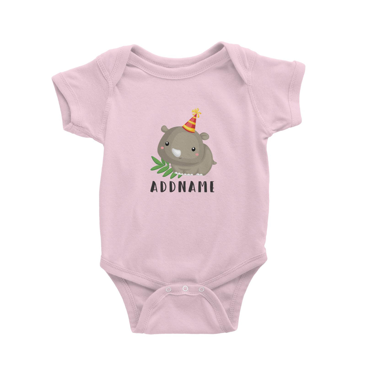 Birthday Safari Rhino Wearing Party Hat Addname Baby Romper