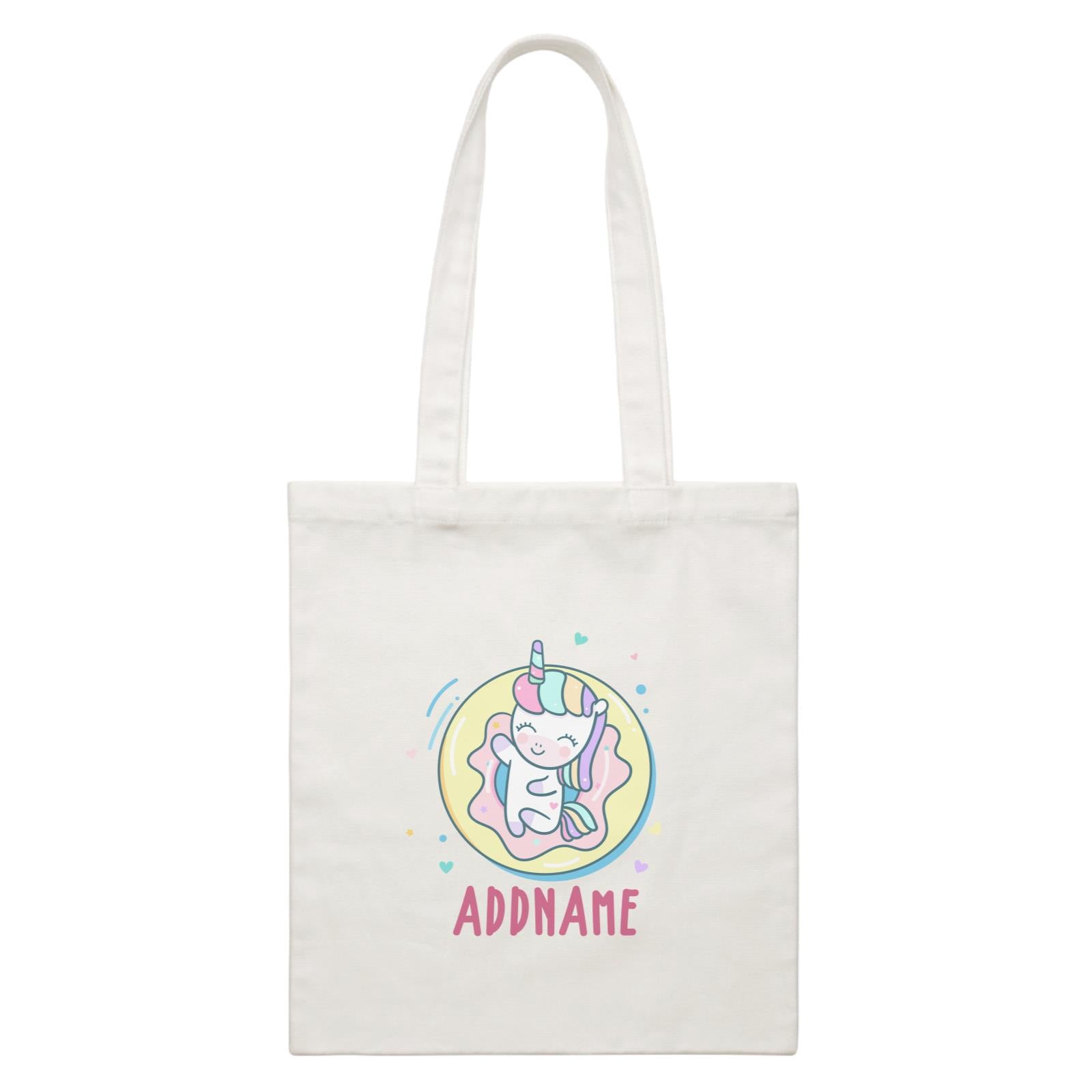 Unicorn And Princess Series Unicorn Chilling Donut Addname White Canvas Bag