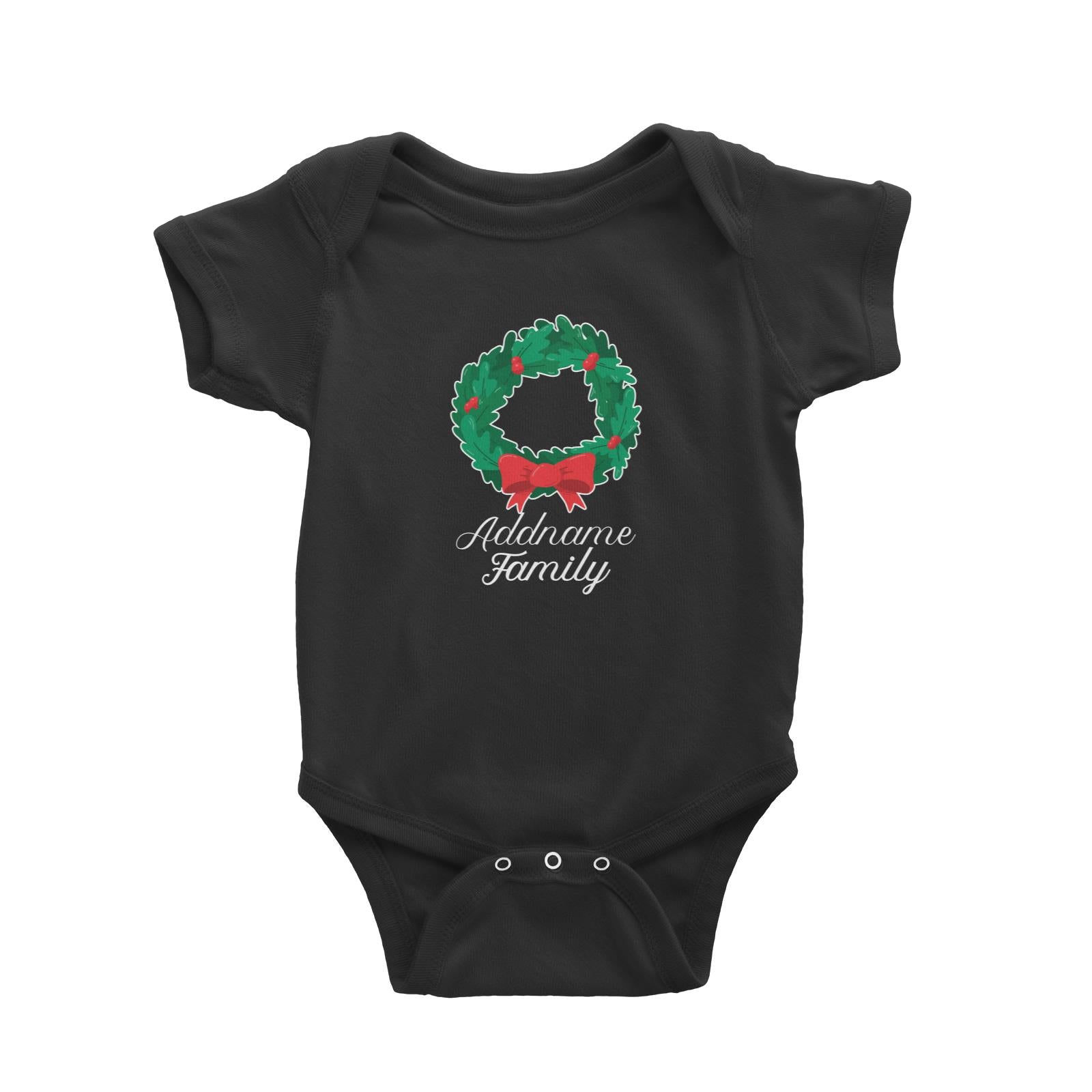 Christmas Series Wreath with Ribbon Addname Family Baby Romper