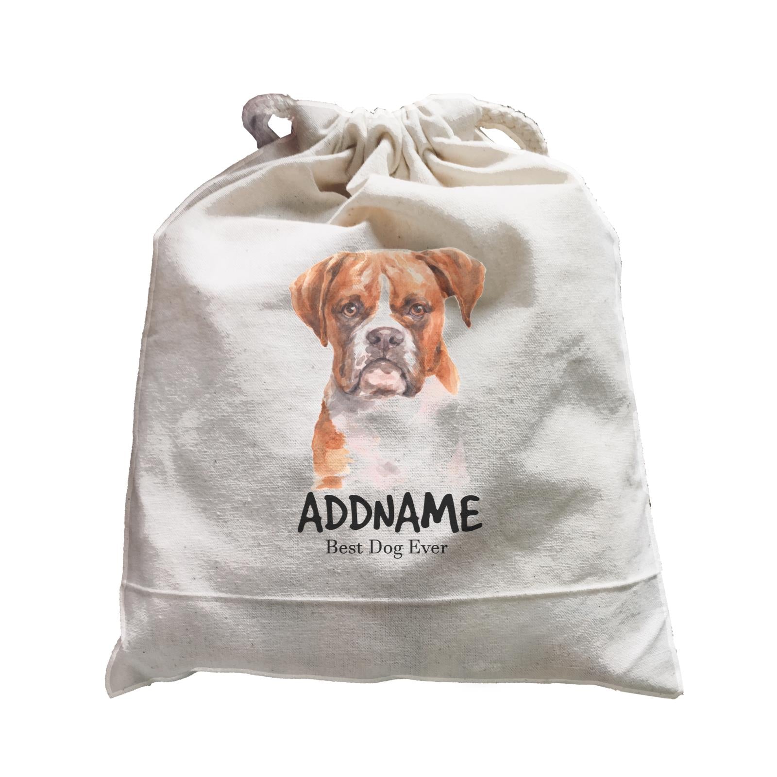 Watercolor Dog Boxer Brown Ears Best Dog Ever Addname Satchel