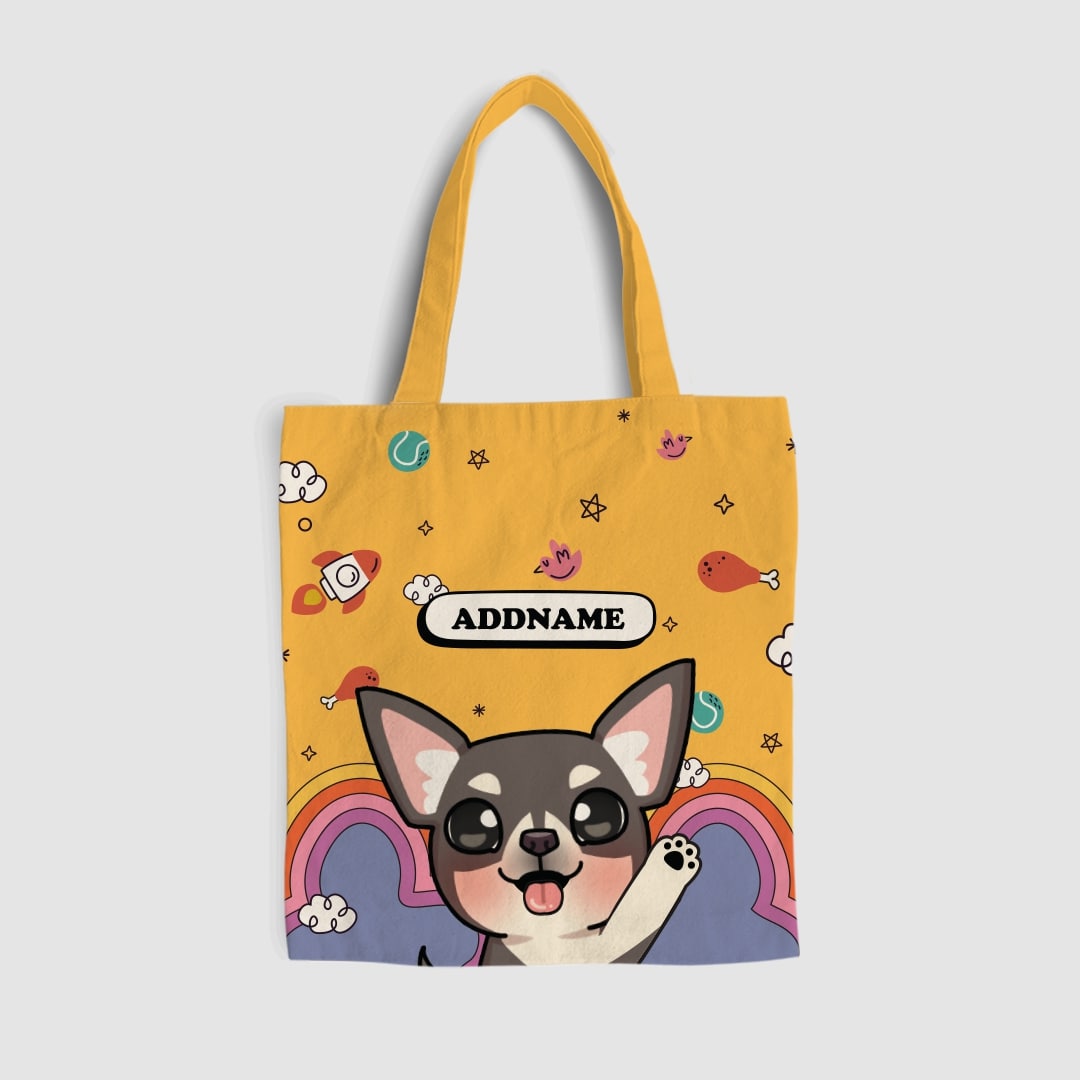Paw Print Series Full Print Tote Bag - Grey Chihuahua
