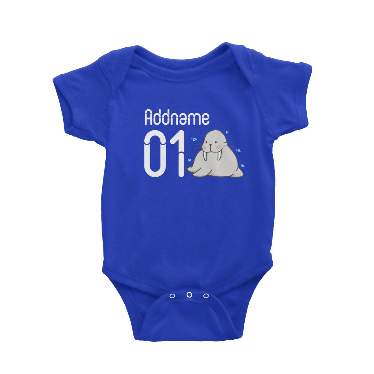 Name and Number Cute Hand Drawn Style Walrus Baby Romper
