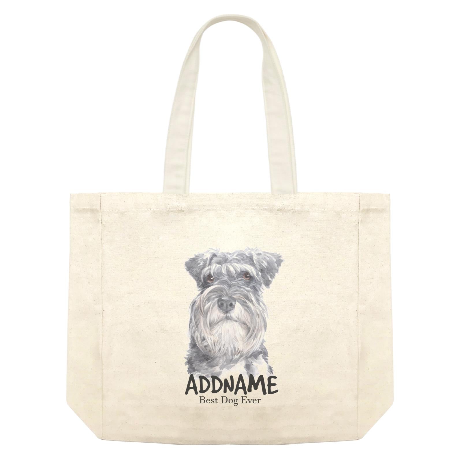 Watercolor Dog Schnauzer Long Hair Best Dog Ever Addname Shopping Bag
