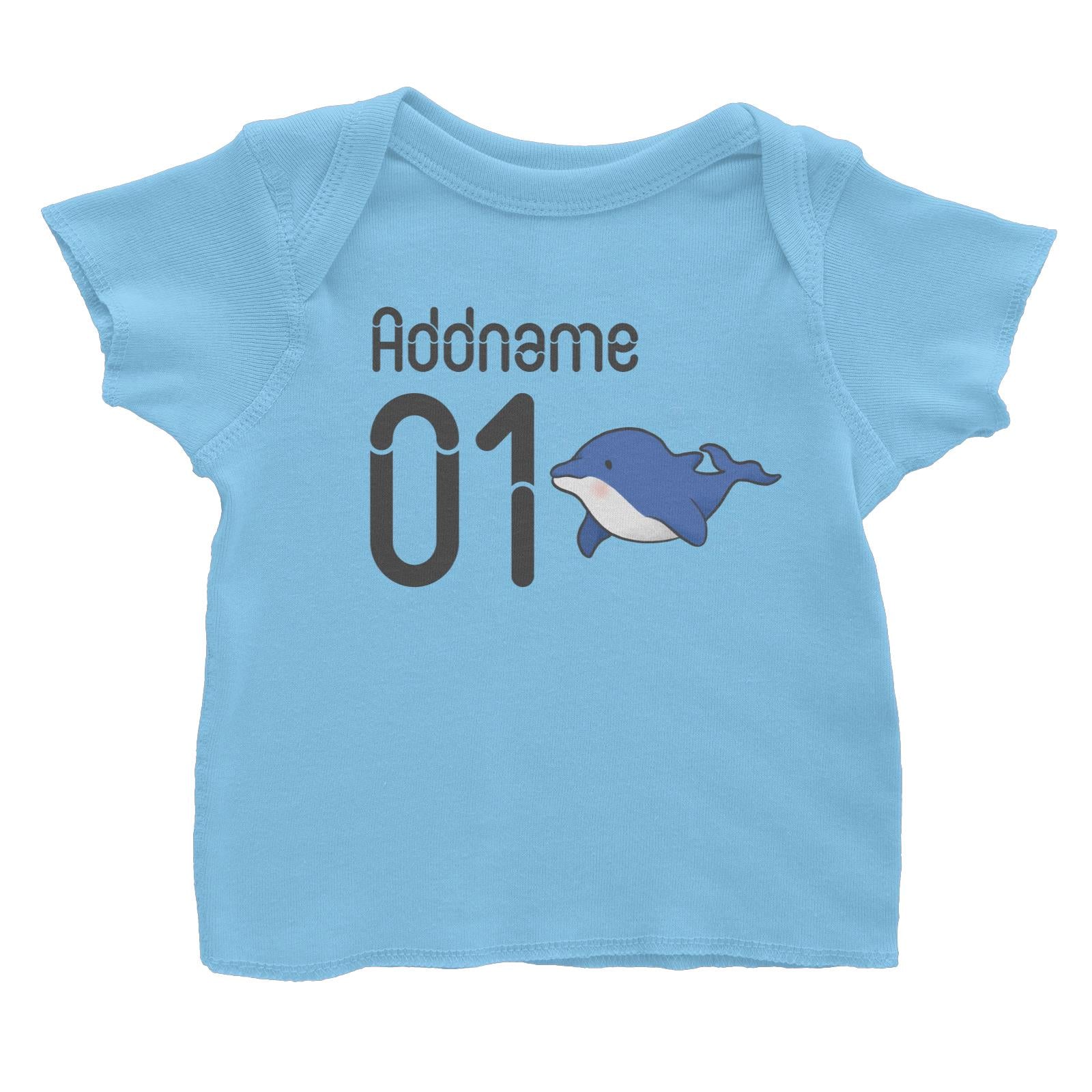 Name and Number Cute Hand Drawn Style Dolphin Baby T-Shirt