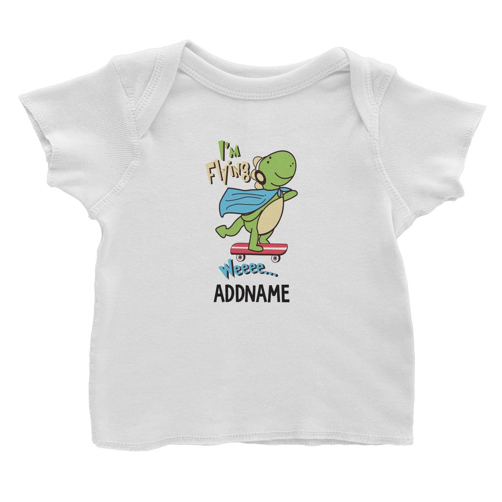 Cool Vibrant Series I'm Flying Dinosaur on Skateboard Addname Baby T-Shirt [SALE]