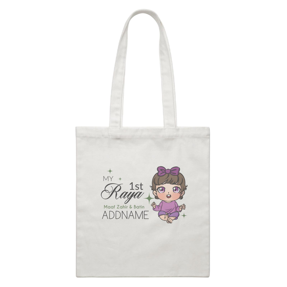 Raya Chibi Baby Baby Girl My 1st Raya Maaf Zahir &amp; Batin Addname White Canvas Bag