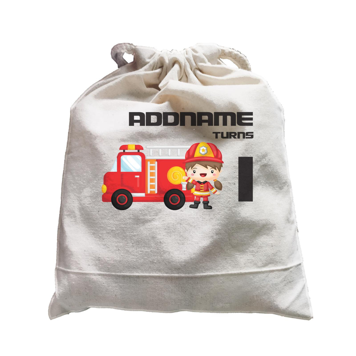 Birthday Firefighter Girl With Firetruck Addname Turns 1 Satchel