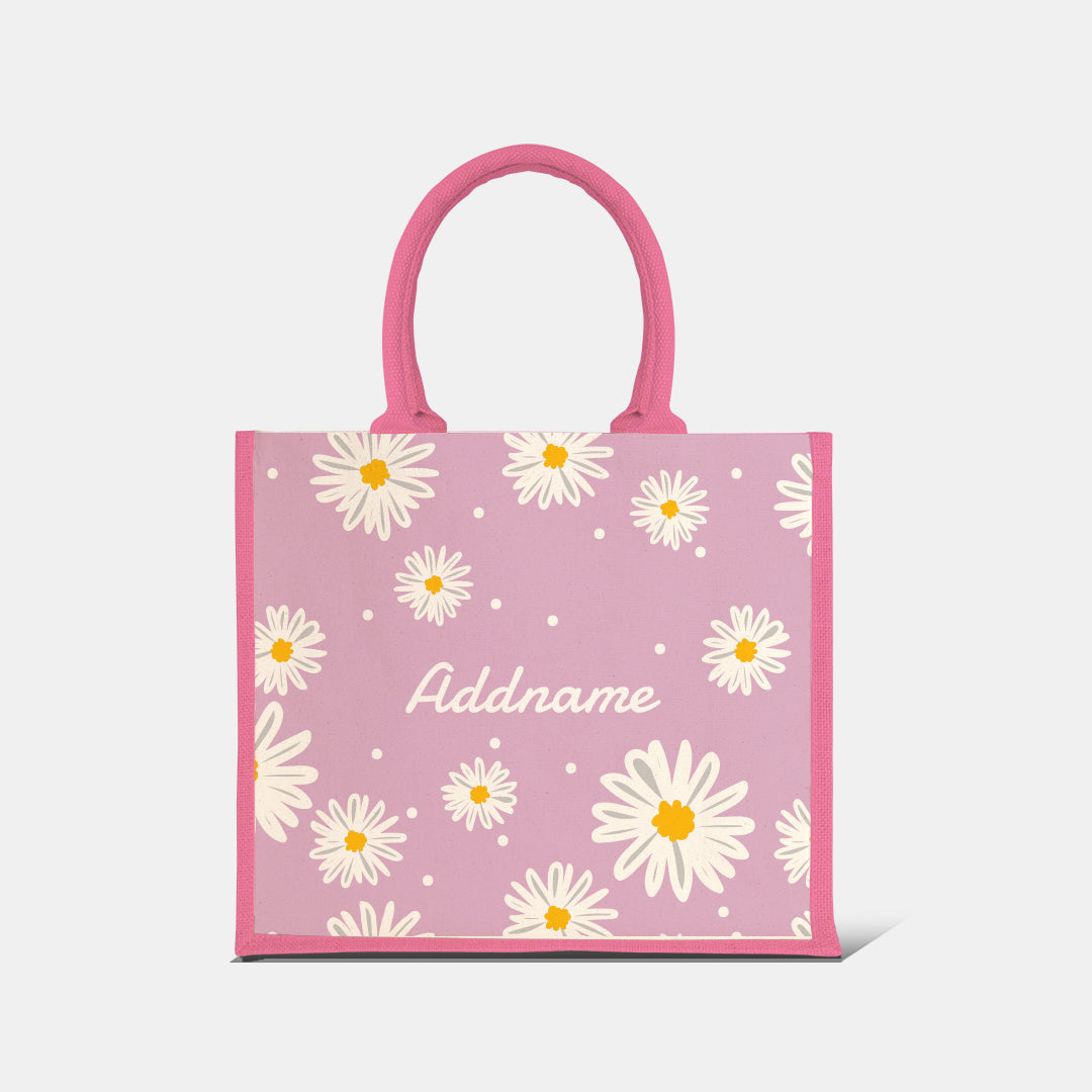 Daisy Series Half Lining Jute Bag - Blush Light Pink