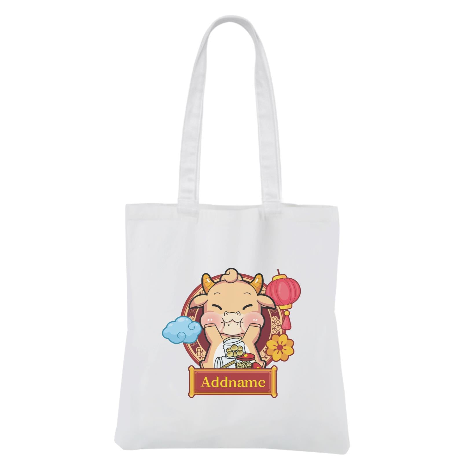 [CNY 2021] Golden Cow with New Year Treats White Canvas Bag