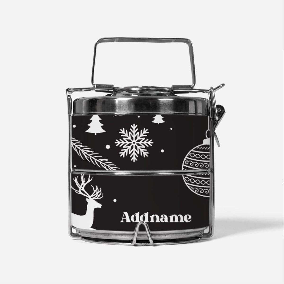 Christmas Series Premium Two Tier Tiffin Carrier - Jubilant Reindeers Black