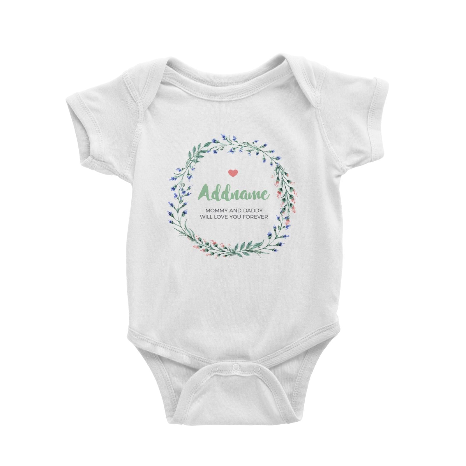 Red and Blue Flower Leaf Wreath Personalizable with Name and Text Baby Romper