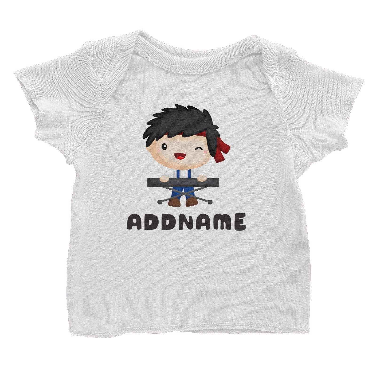 Birthday Music Band Boy Playing Electric Piano Addname Baby T-Shirt