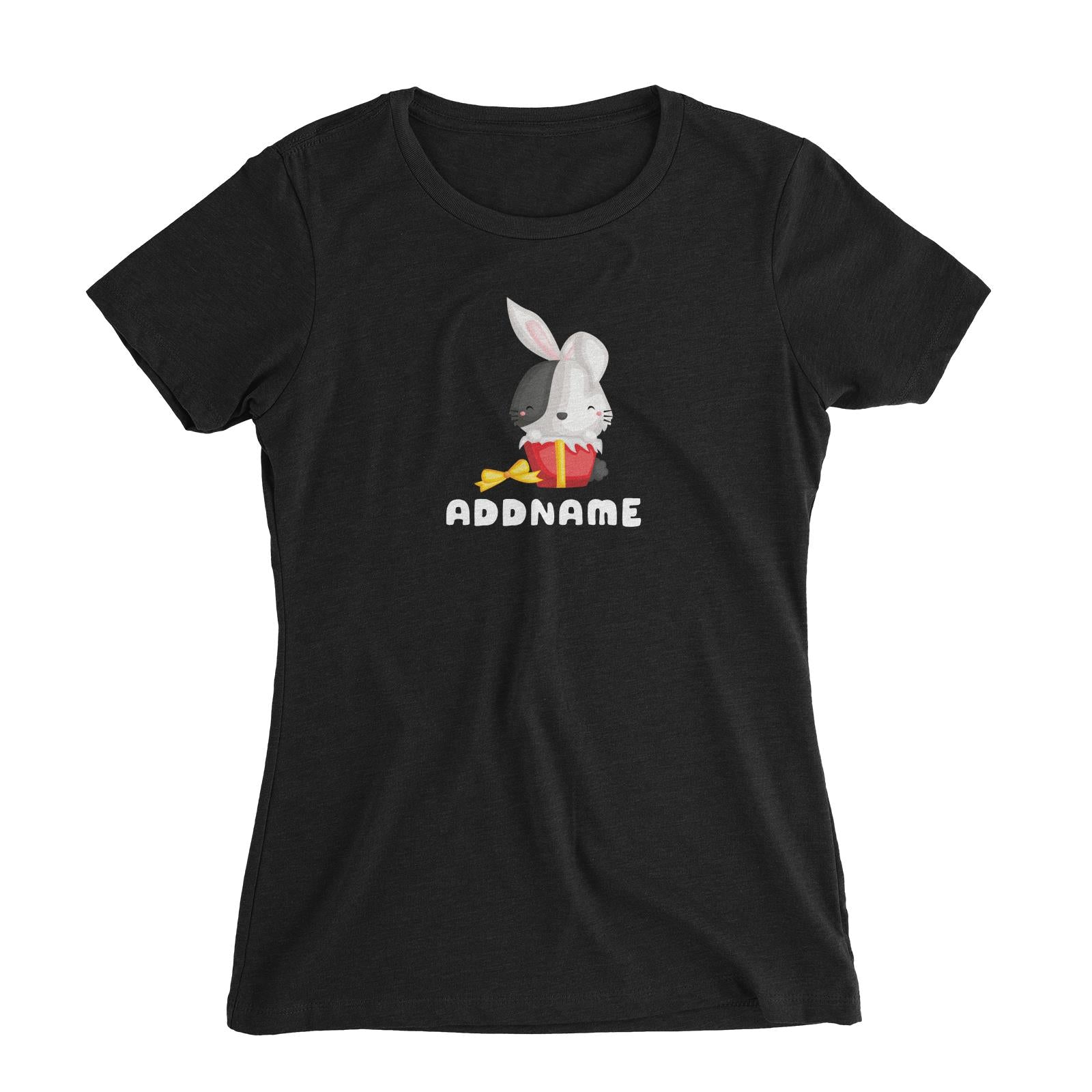 Birthday Friendly Animals Happy Rabbit Inside Present Box Addname Women's Slim Fit T-Shirt